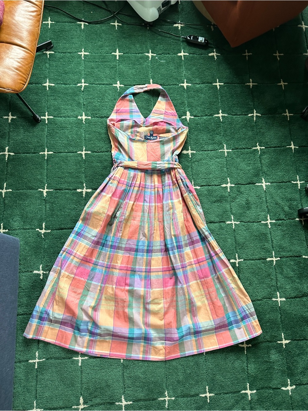 Ralph Lauren 1980s vintage plaid madras cotton multi halter dress 12 - Picture 8 of 14